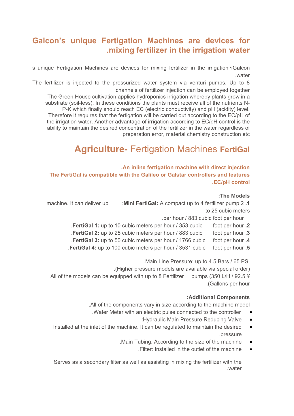 Galcon S Unique Fertigation Machines Are Devices for Mixing Fertilizer in the Irrigation