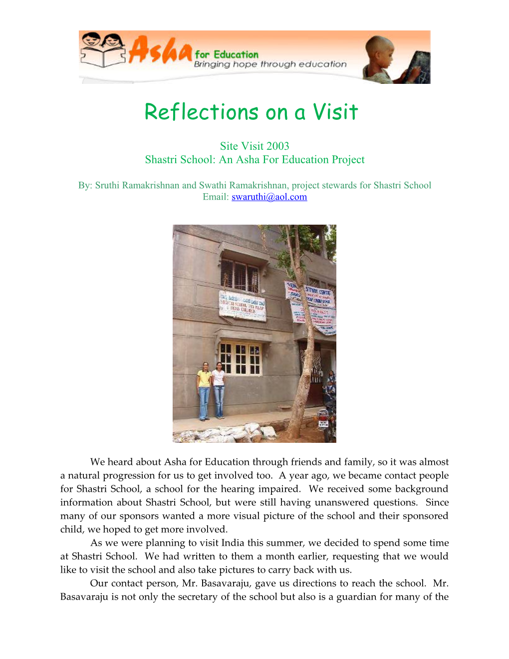 Reflections on a Visit
