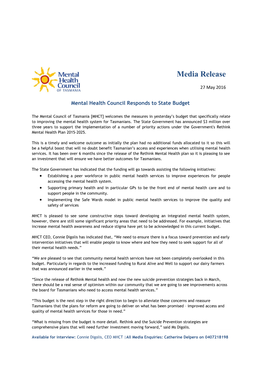Mental Health Council Responds to State Budget