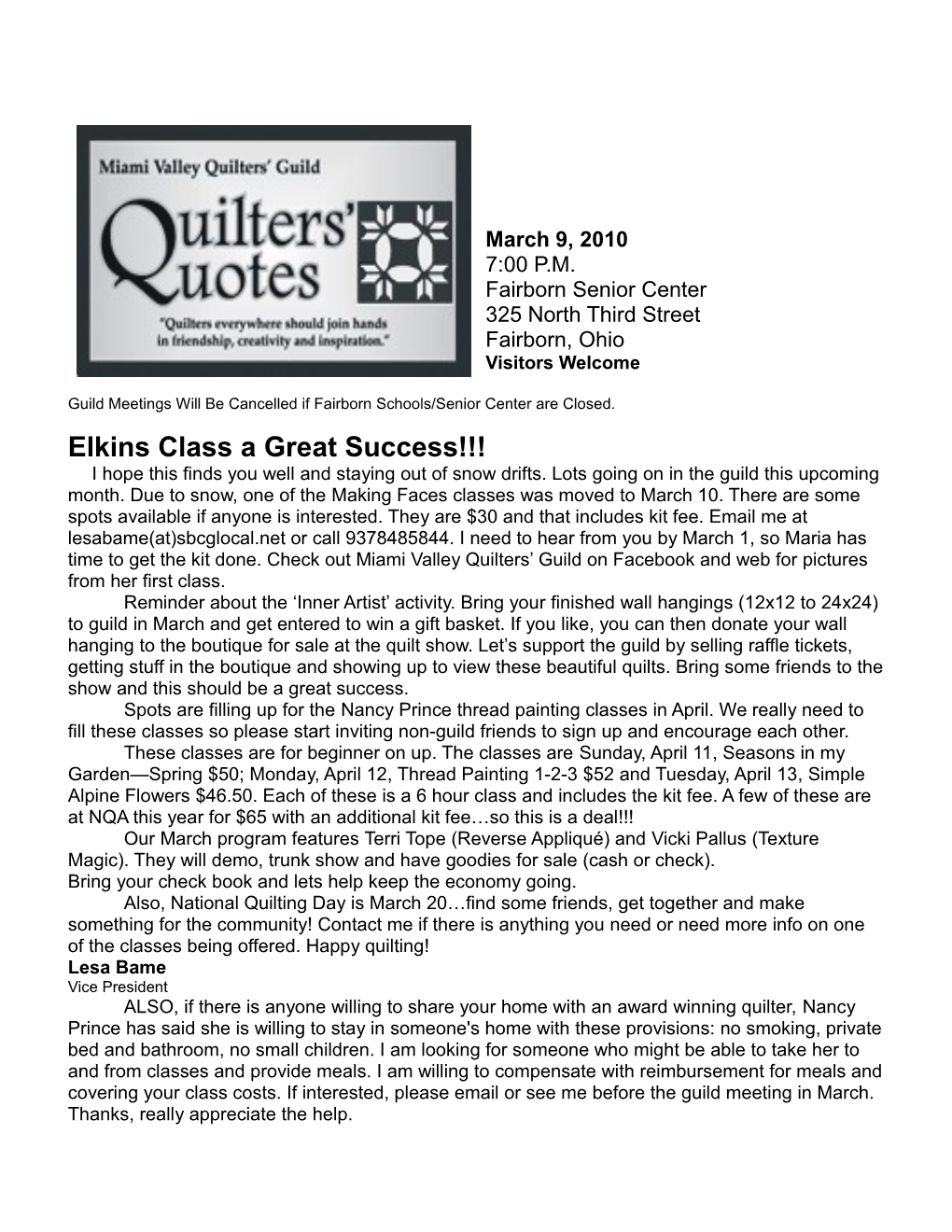 Elkins Class a Great Success