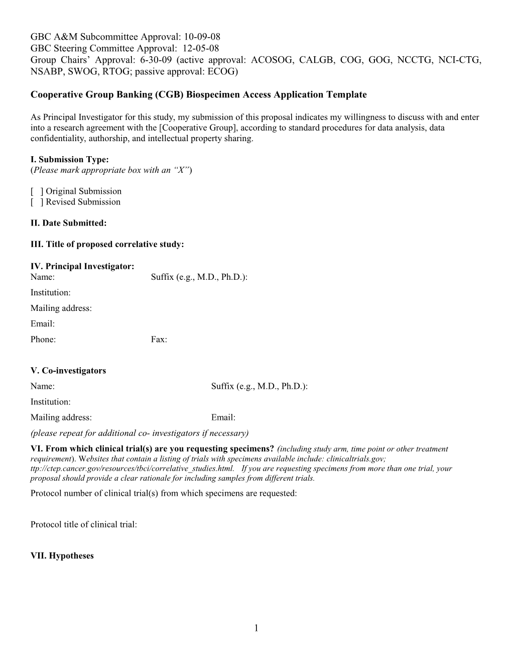 Template for Biospecimen Access Application (Using