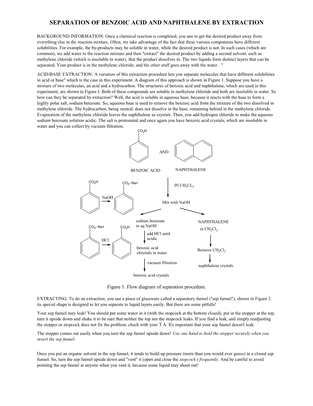 Separation of Benzoic Acid and Naphthalene by Extraction