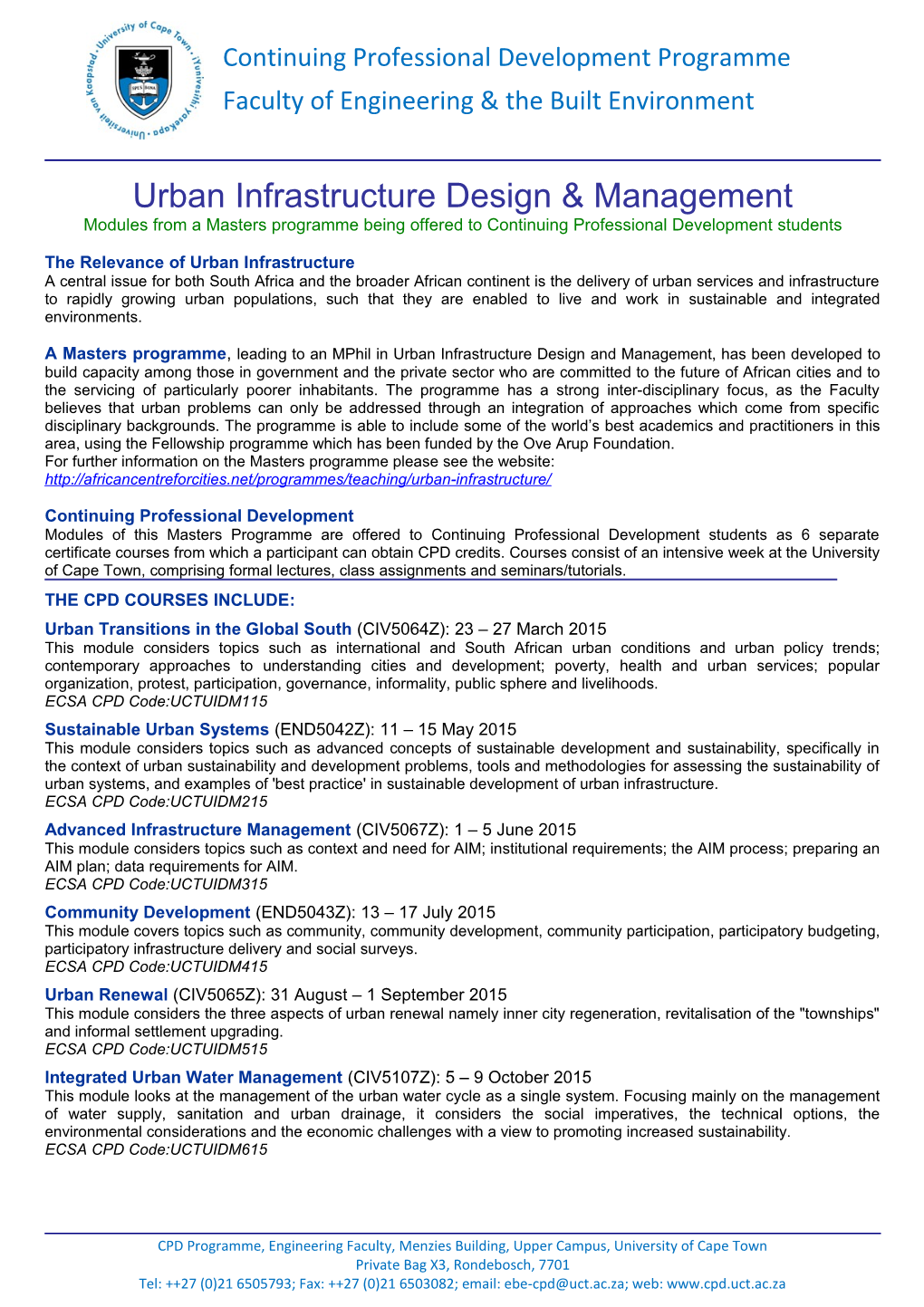 Urban Infrastructure Design & Management