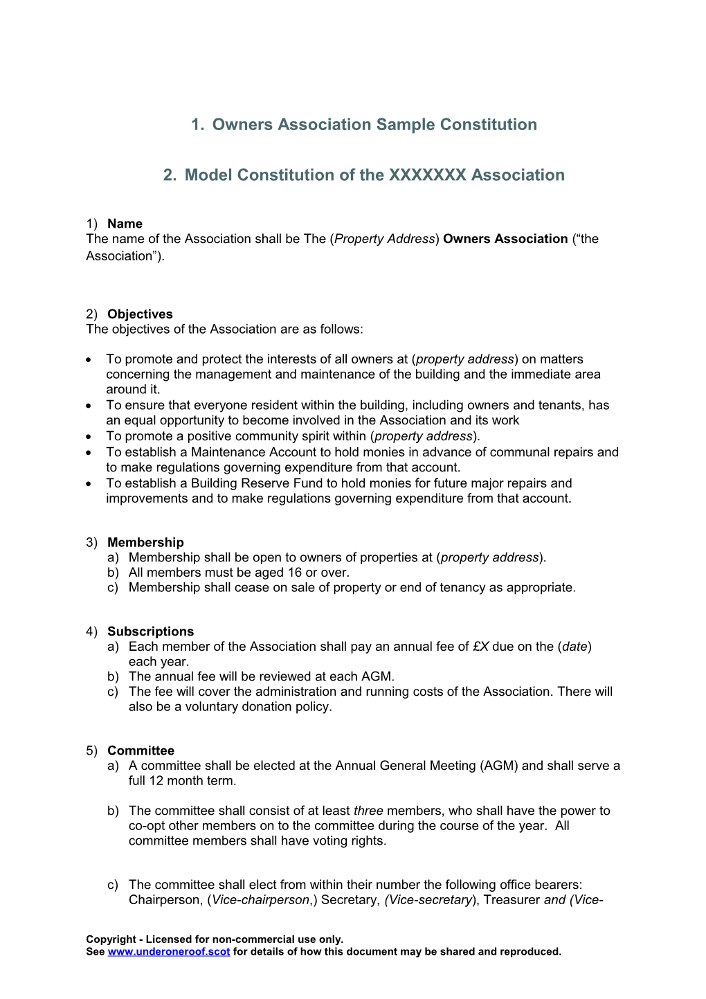 Owners Association Sample Constitution