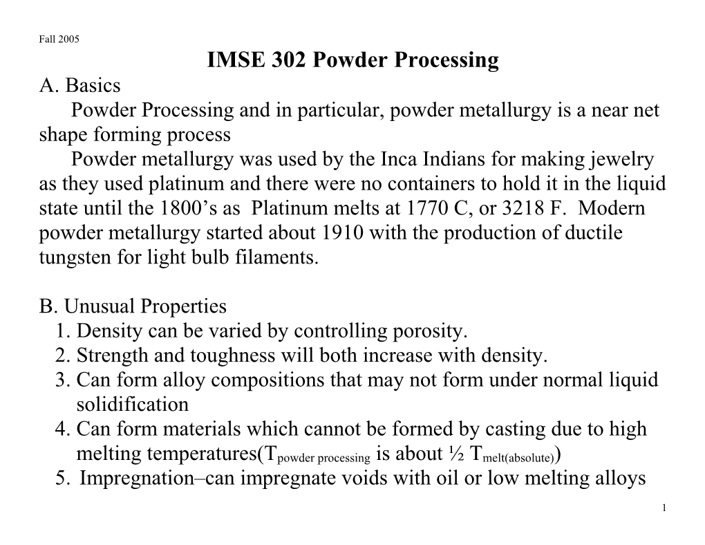 IMSE 302 Powder Processing