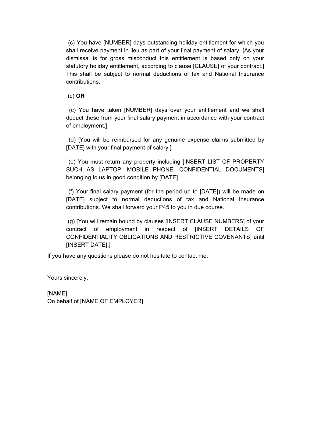 Letter to Confirm Summary Dismissal for Gross Misconduct Following a Hearing