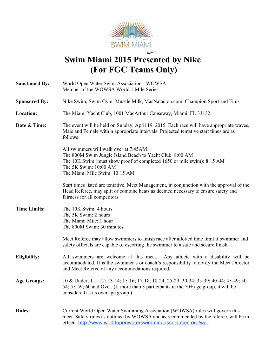 Swim Miami 2015 Presented by Nike