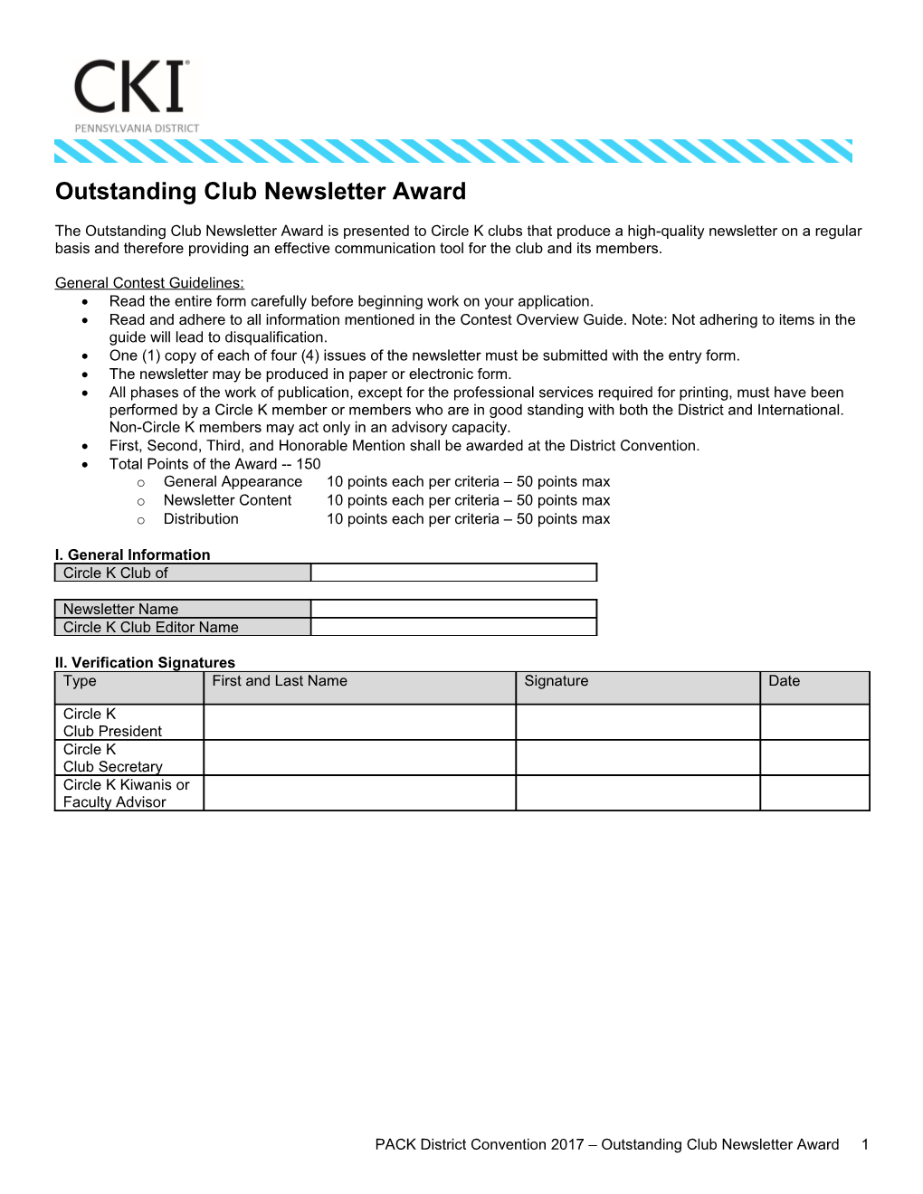 Outstanding Club Newsletter Award