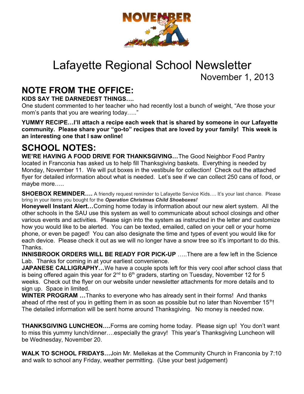 Lafayette Regional School Newsletter