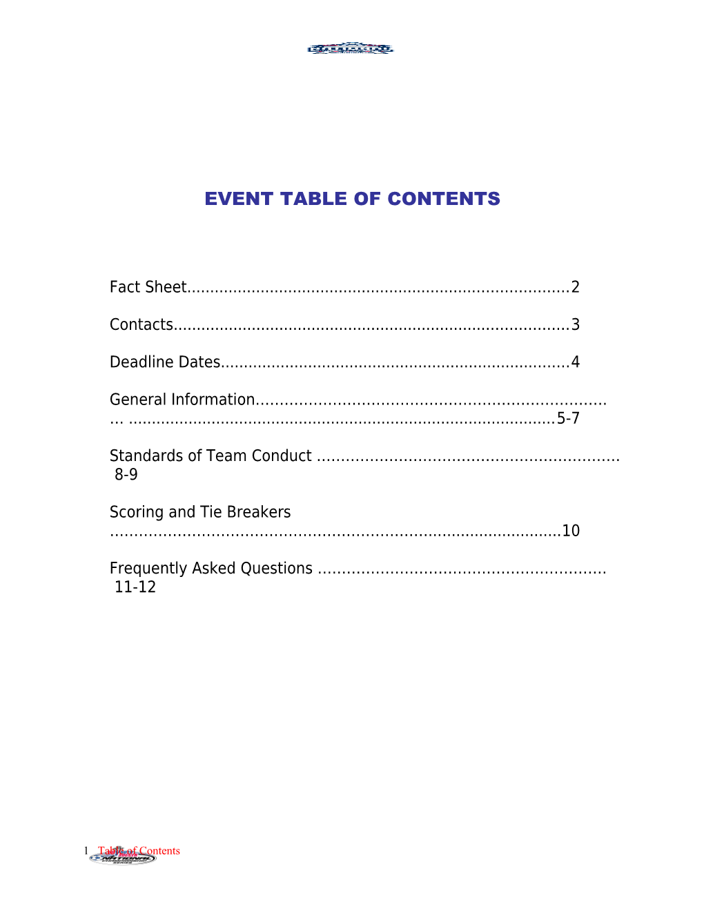 Eventtable of Contents