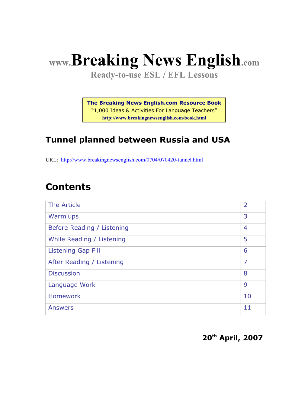 Tunnel Planned Between Russia and USA