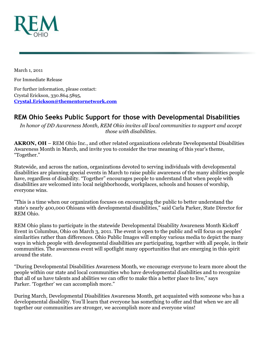 REM Ohio Seeks Public Support for Those with Developmental Disabilities