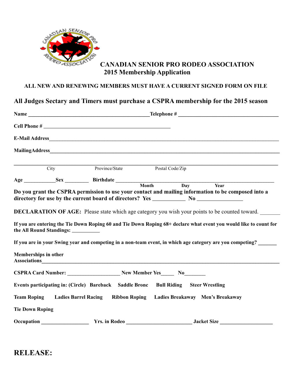 All New and Renewing Members Must Have a Current Signed Form on File