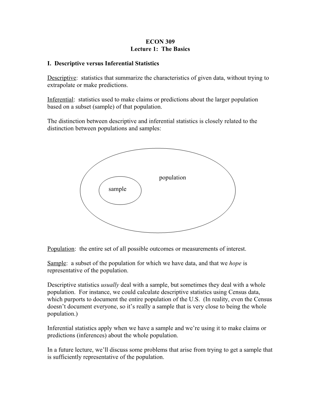 I. Descriptive Versus Inferential Statistics