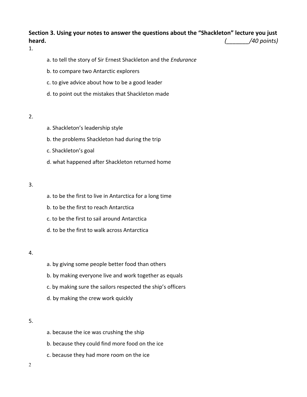 Section 1. Listen to an Excerpt from a Lecture on History. Complete the Notes. (_____/8Pts)