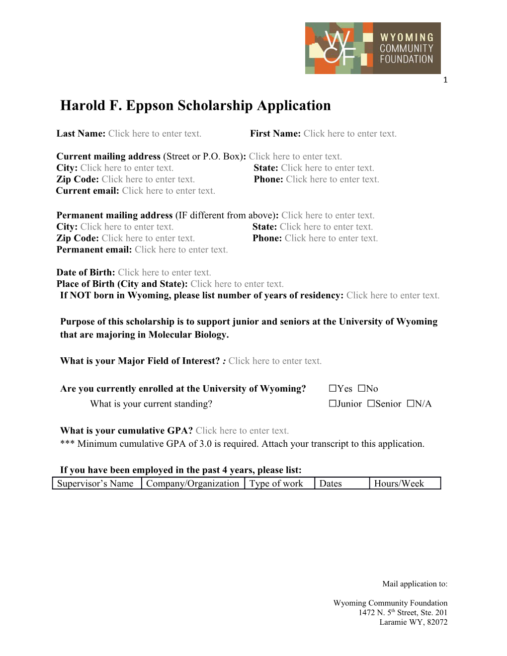 Harold F. Eppson Scholarship Application