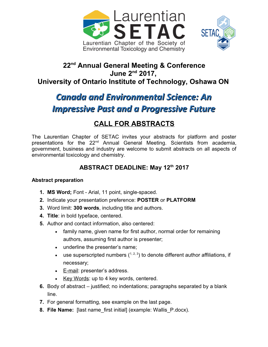 Laurentian Chapter of SETAC, 12Th Annual General Meeting & Conference