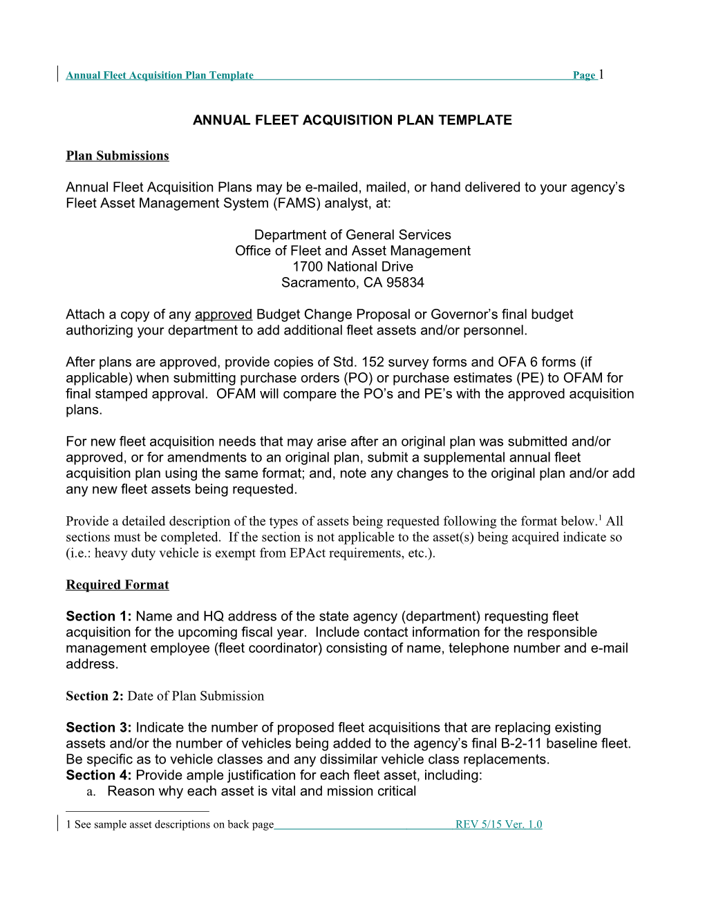 Annual Fleet Acquisition Plan Templatepage 1