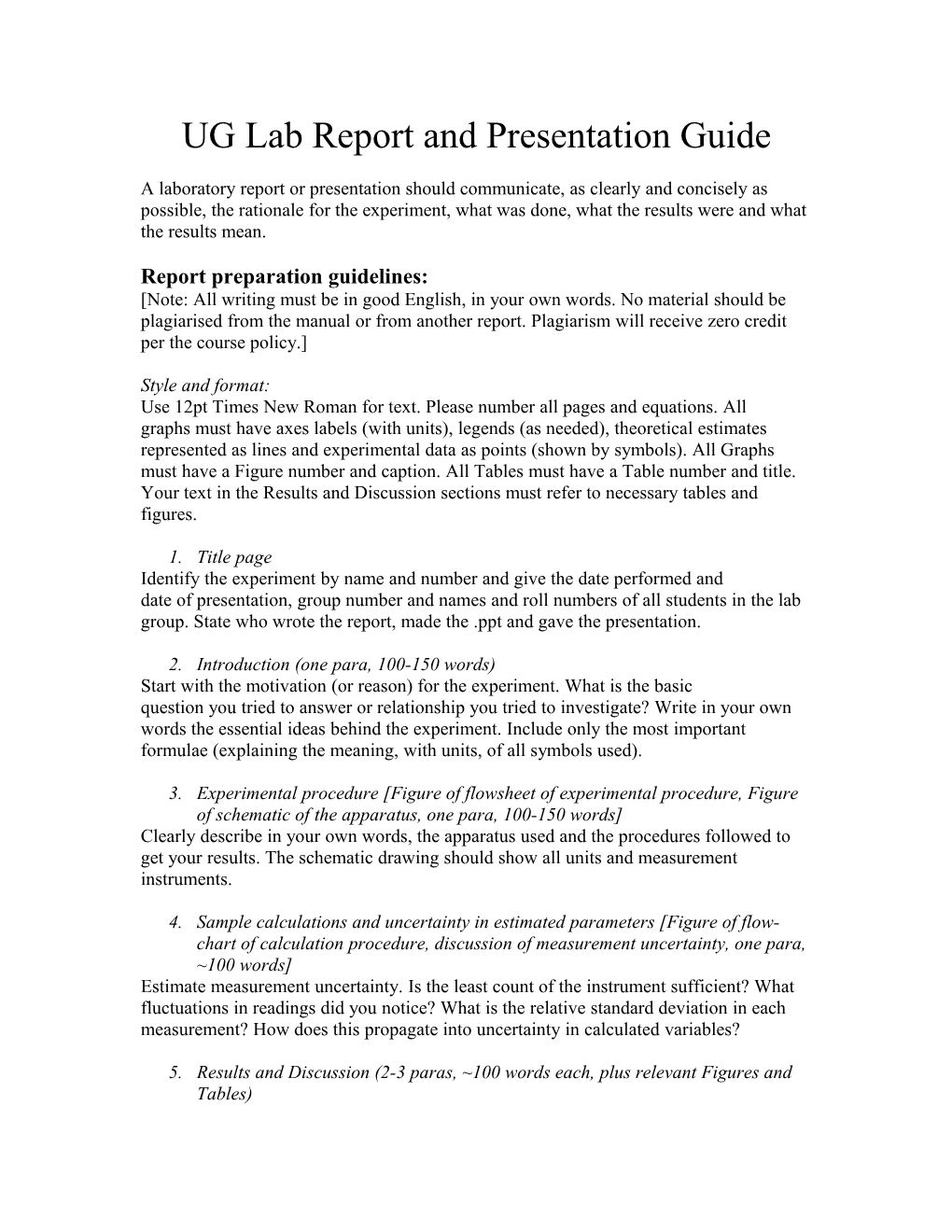 UG Lab Report and Presentation Guide