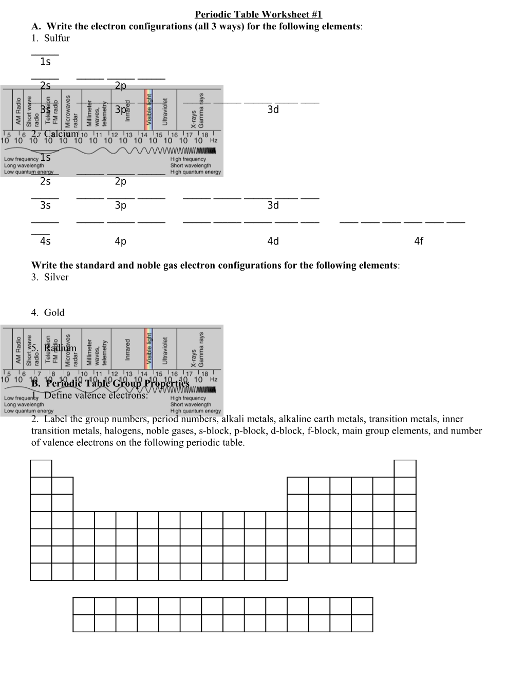 Periodic Table Worksheet #1 (Trends)