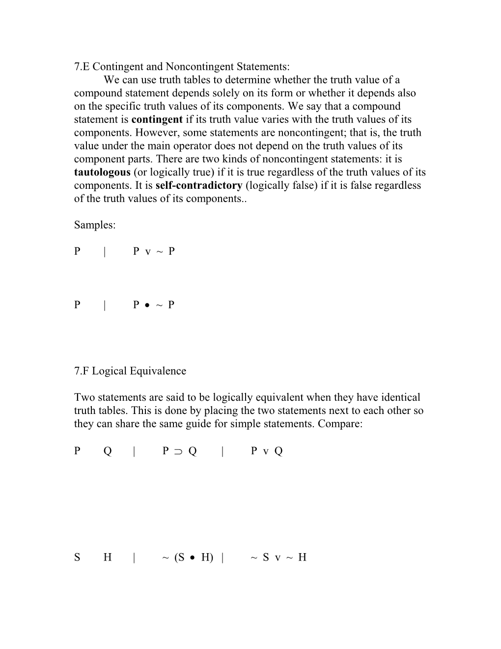 7.E Contingent and Noncontingent Statements