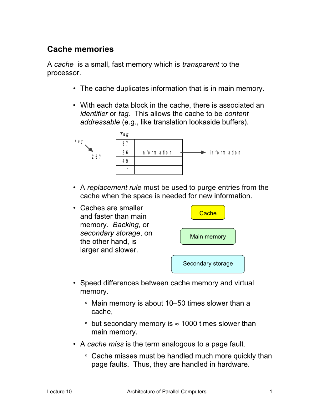 A Cache Is a Small, Fast Memory Which Is Transparent to the Processor