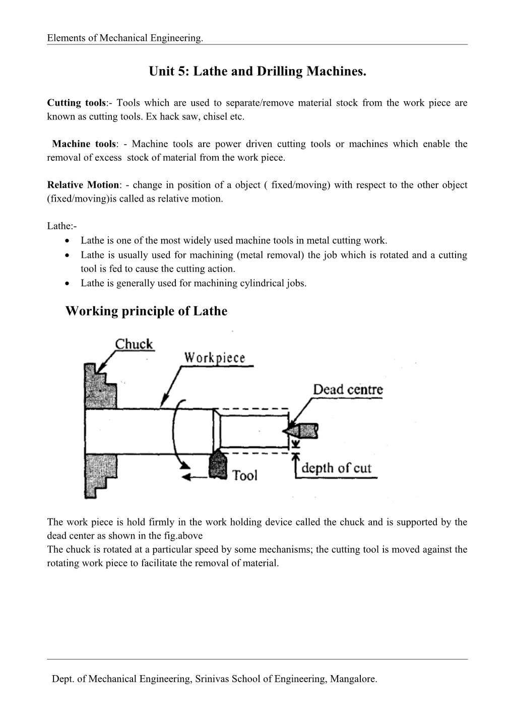 Unit 5: Lathe and Drillingmachines