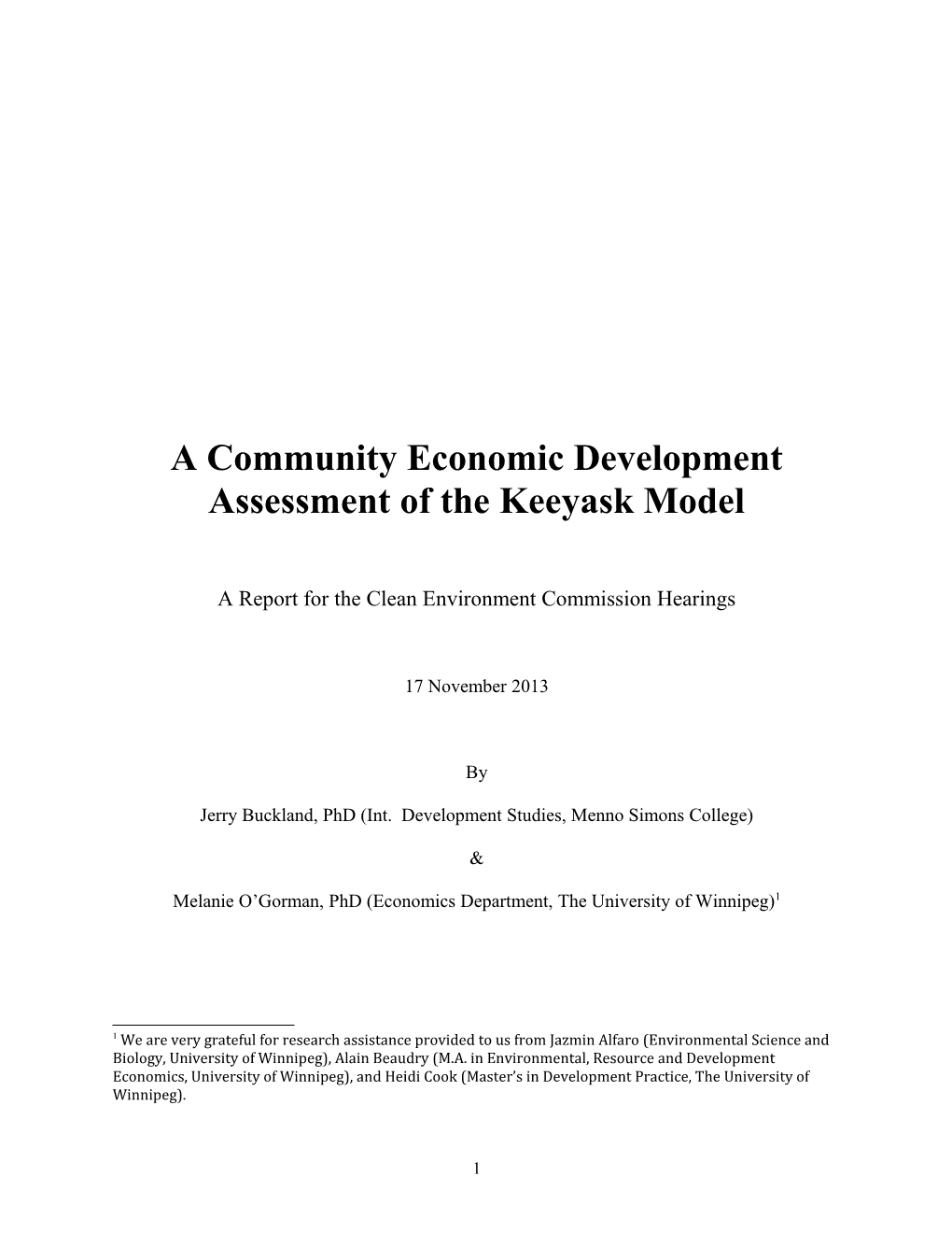 Community-Economic Assessment of the Keeyask Model