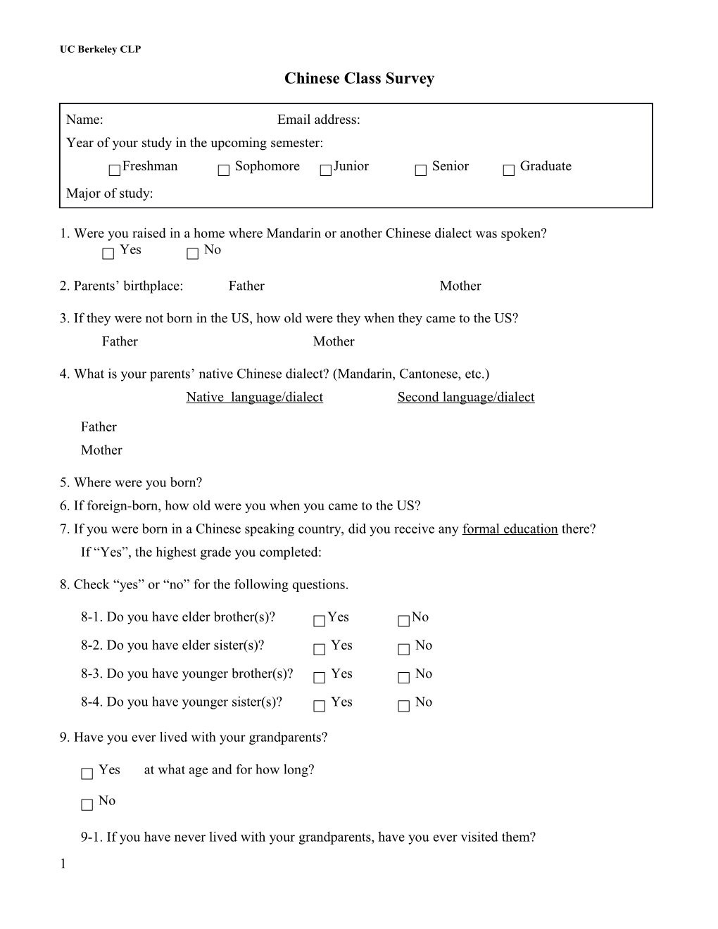 Chinese Class Survey