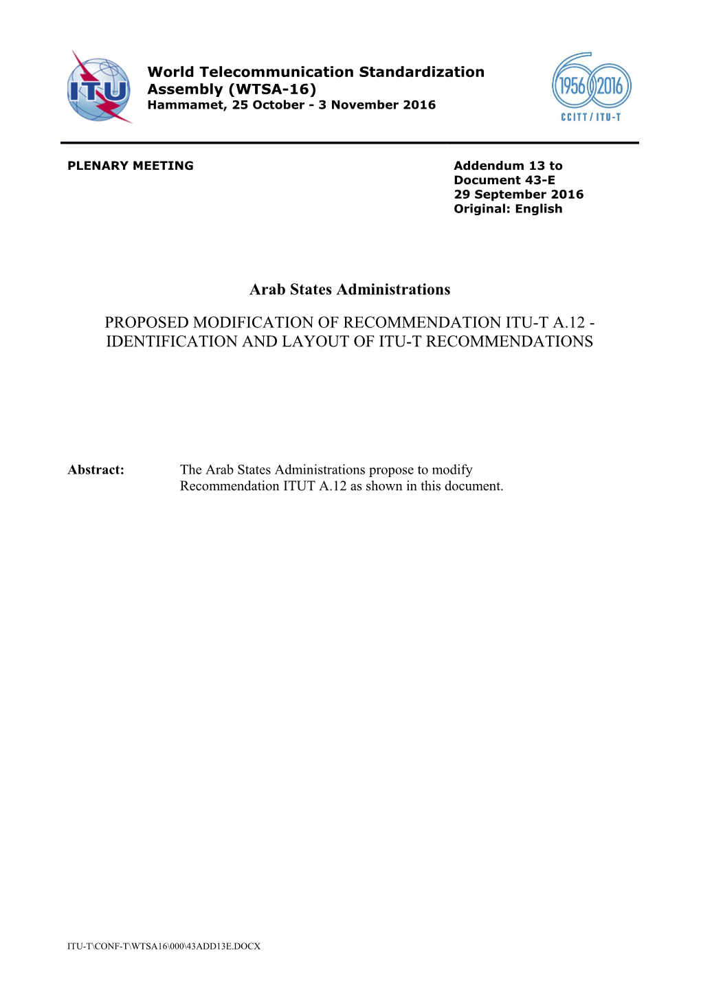 Identification and Layout of ITU-T Recommendations