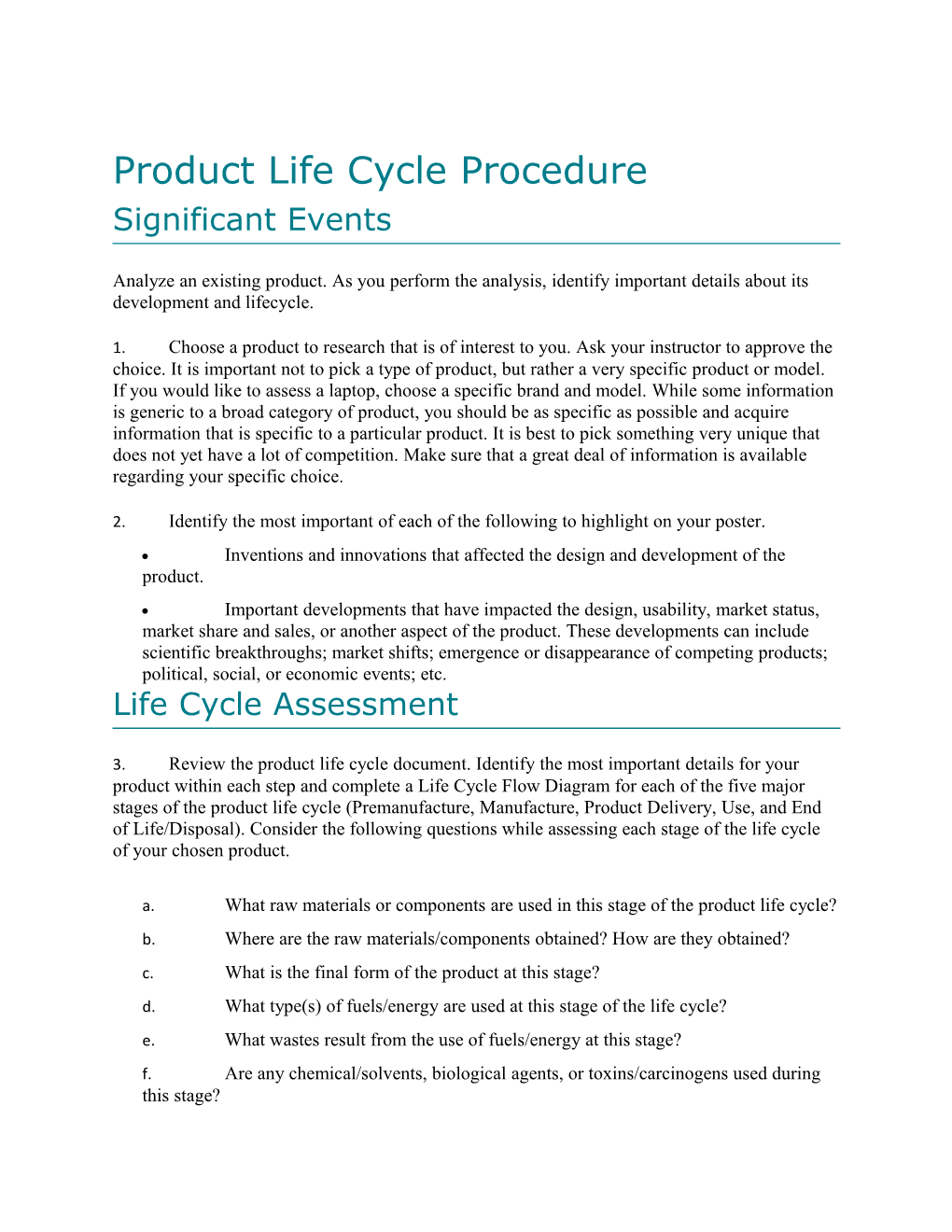 Product Life Cycle Procedure