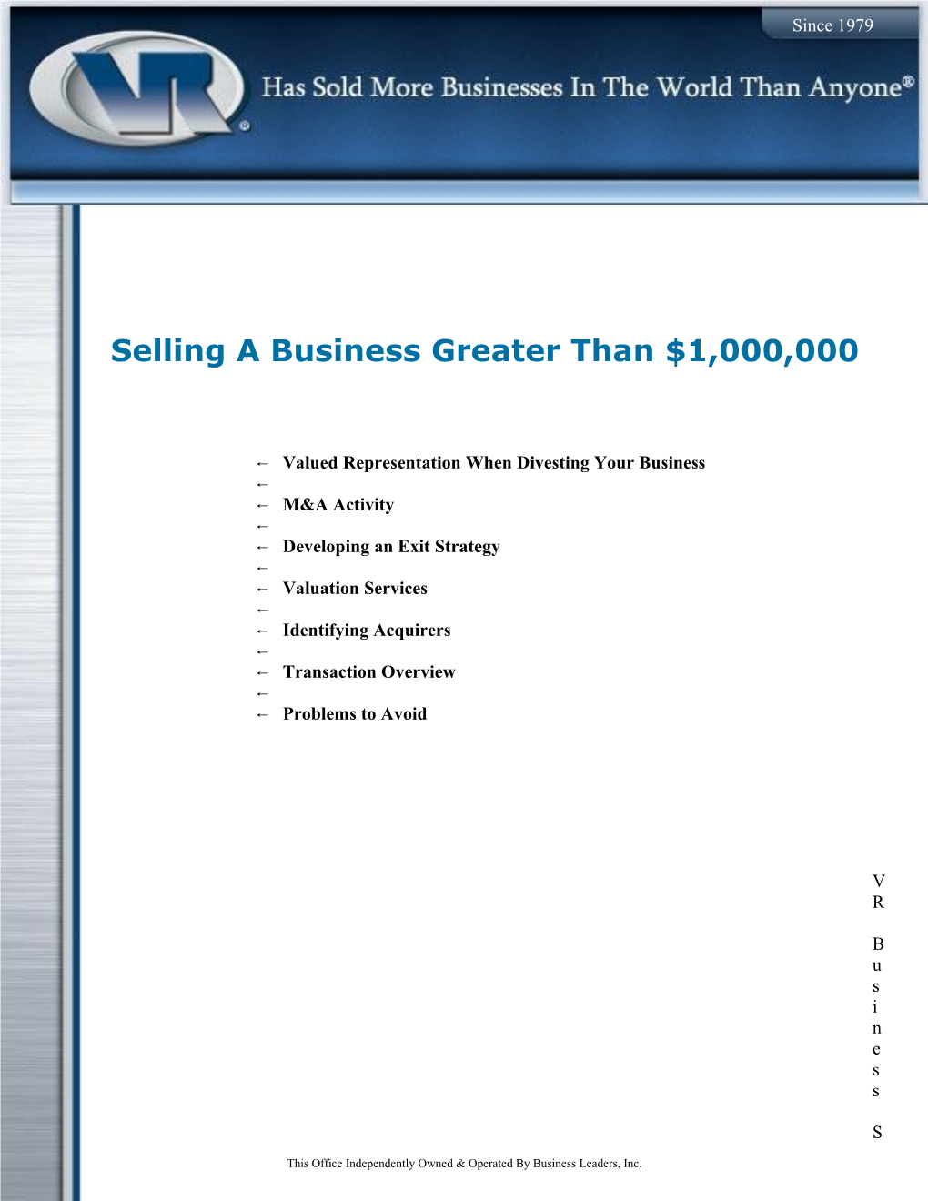 Selling a Business Greater Than $1,000,000