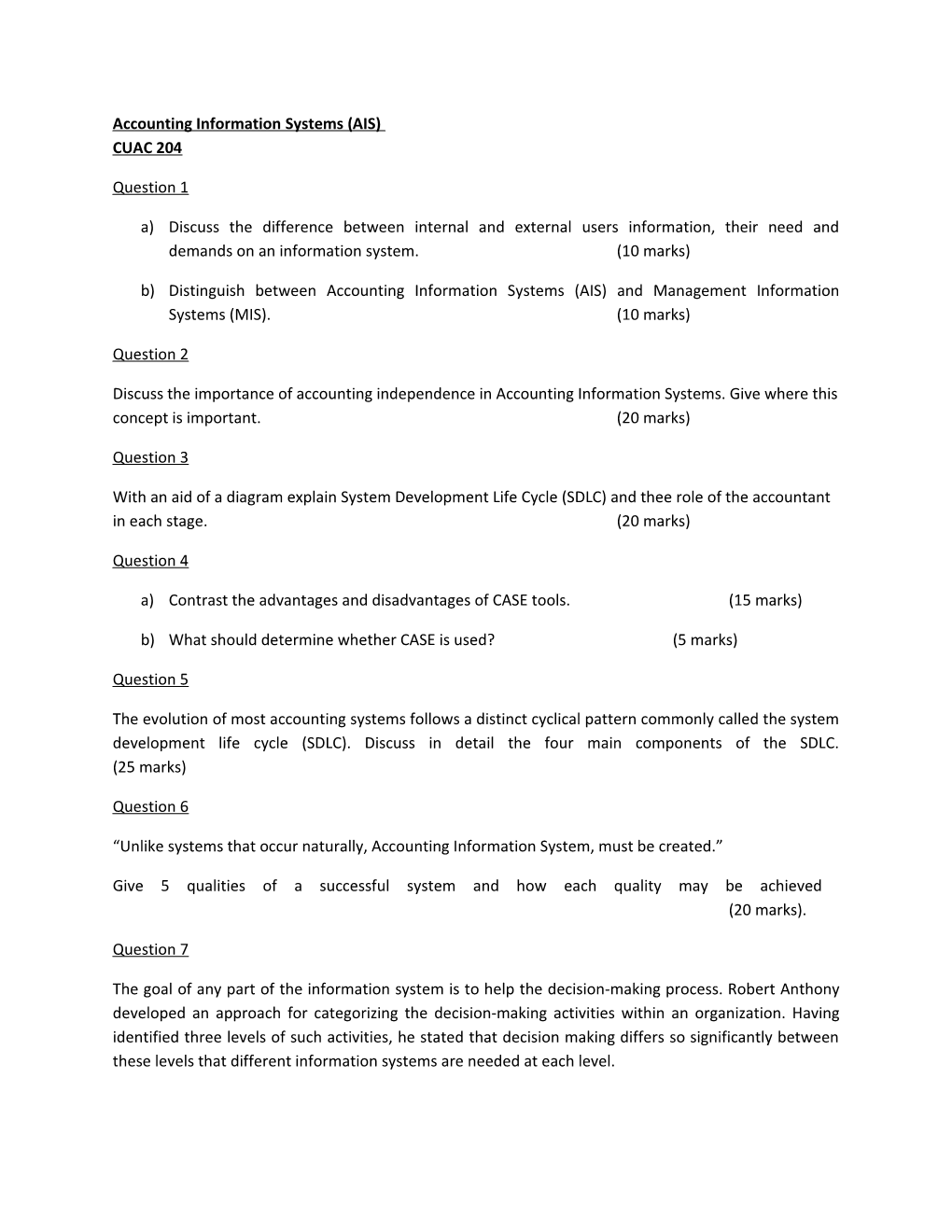 Accounting Information Systems (AIS) CUAC 204