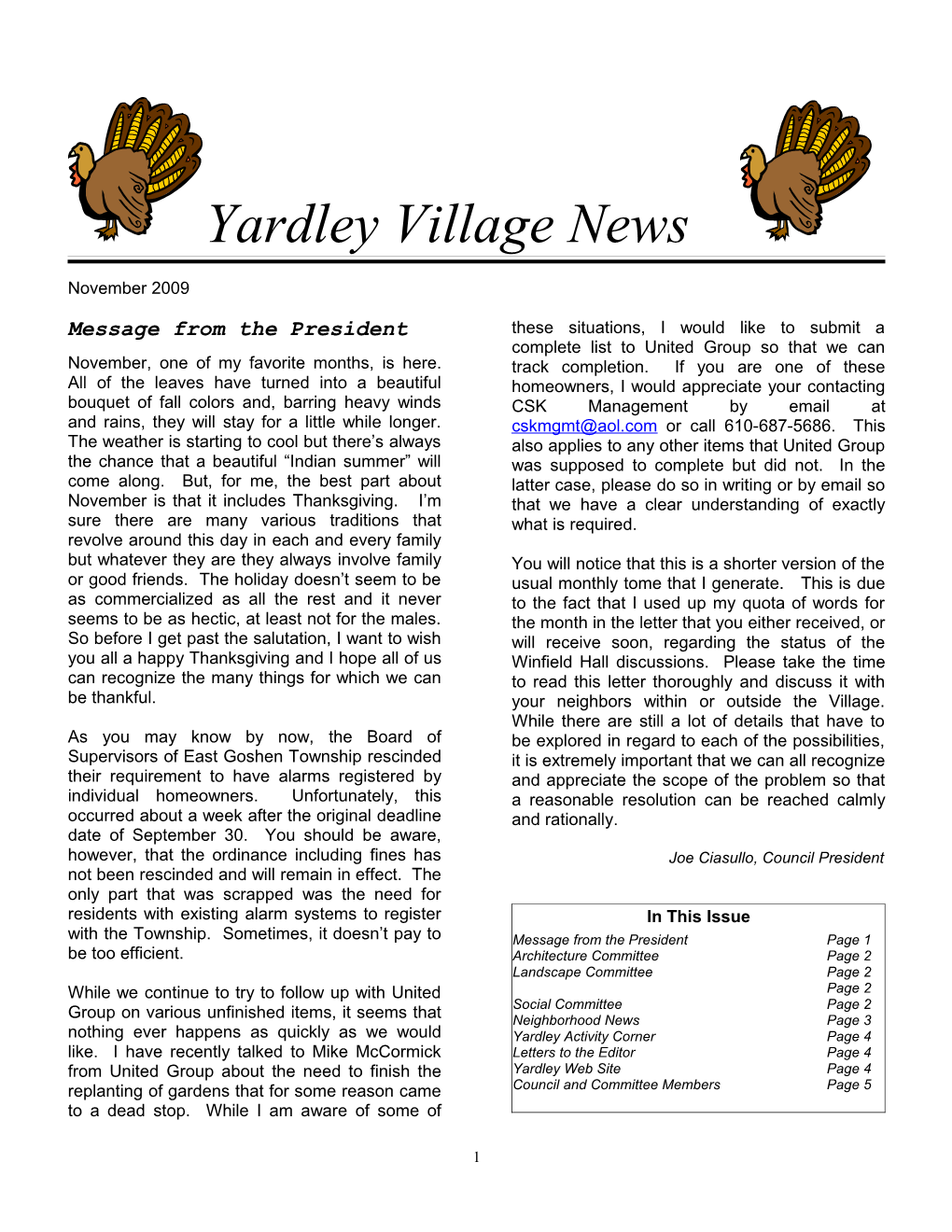 Yardley Village News