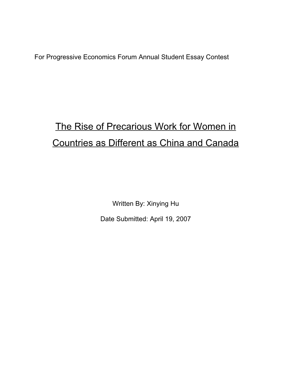 For Progressive Economics Forum Annual Student Essay Contest