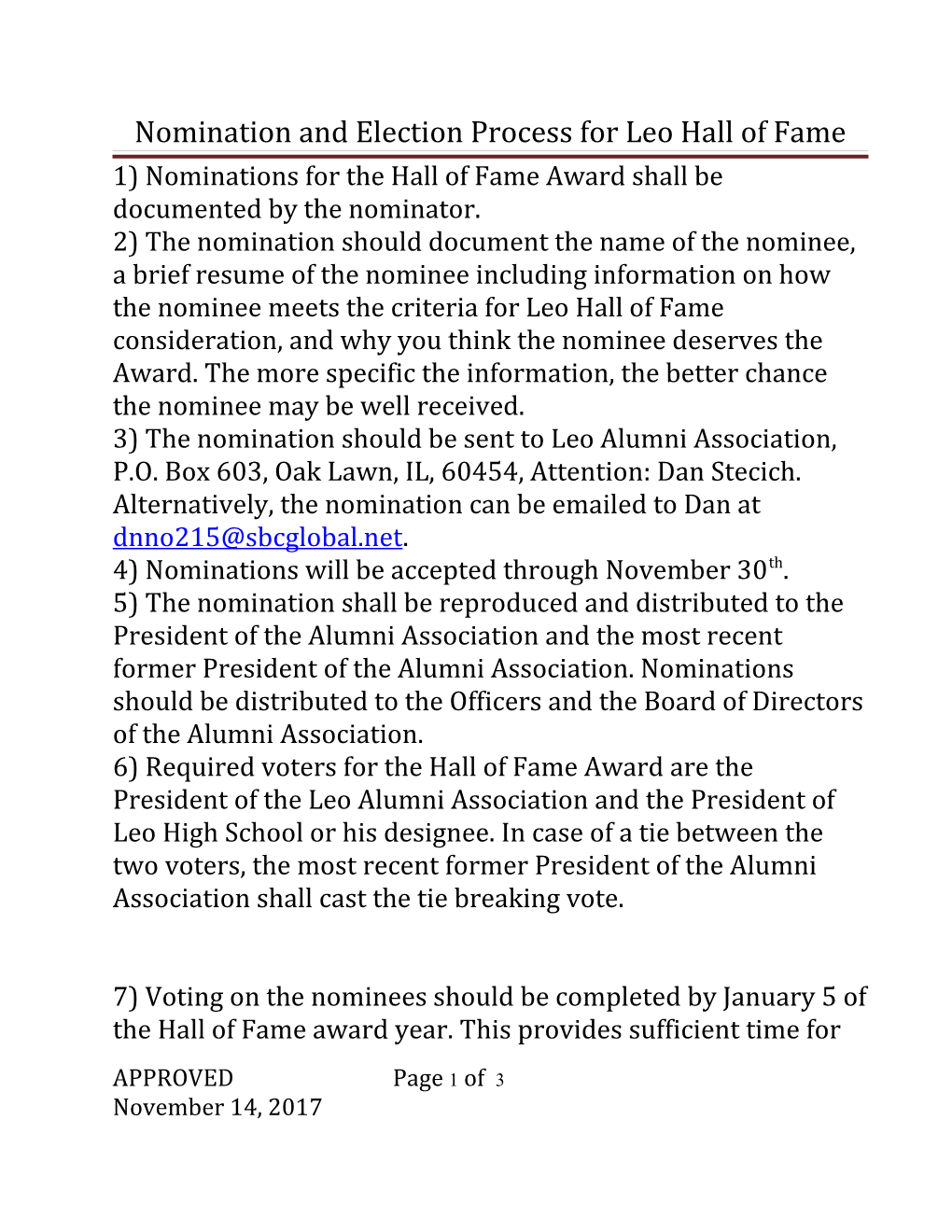 Nomination and Election Process for Leo Hall of Fame