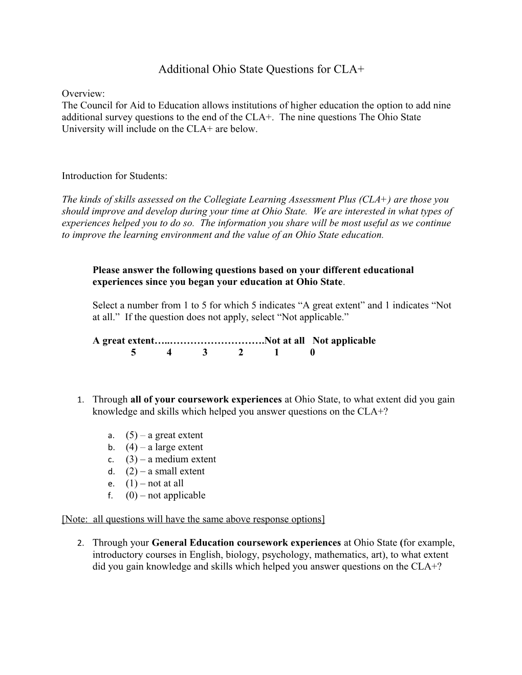 Additional Ohio State Questions for CLA+