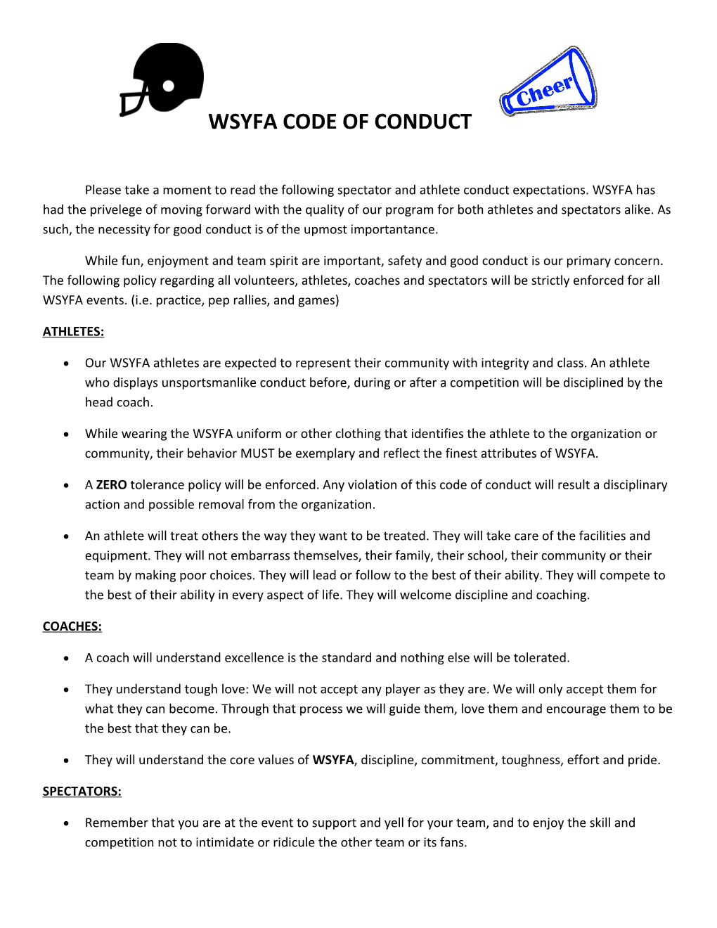 Wsyfa Code of Conduct