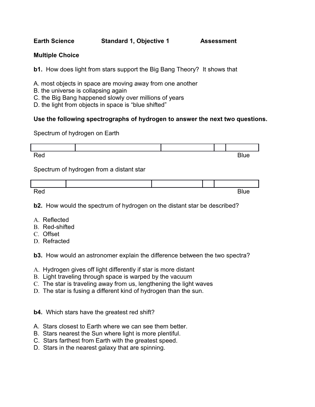 Earth Science Standard 1, Objective 1 Assessment