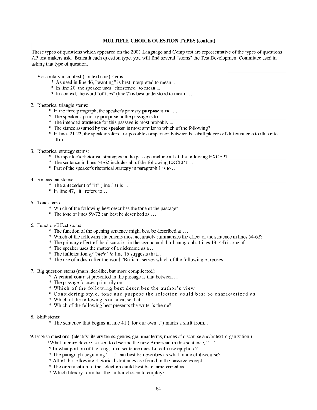 MULTIPLE CHOICE QUESTION TYPES (Content)