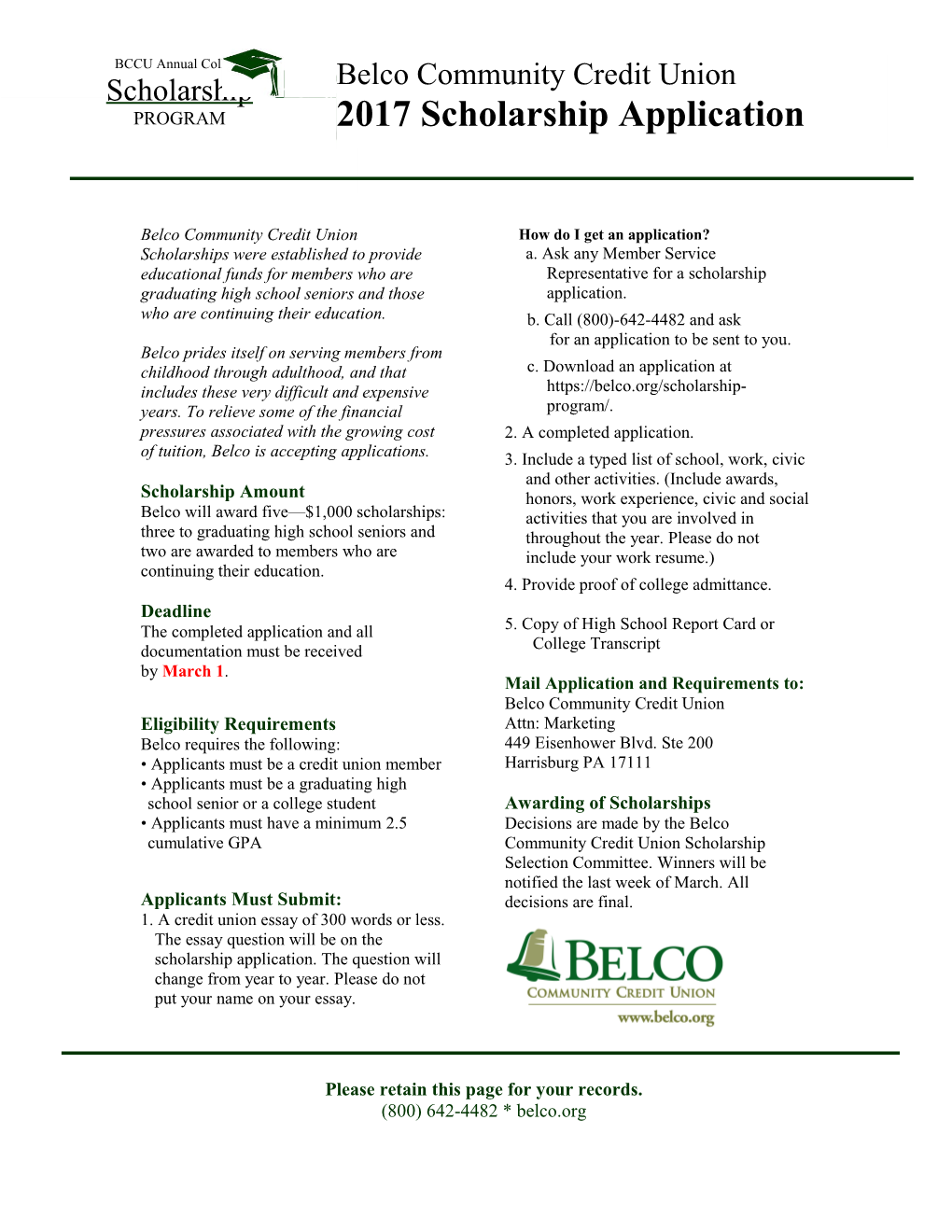 2004 Belco Scholarship Application