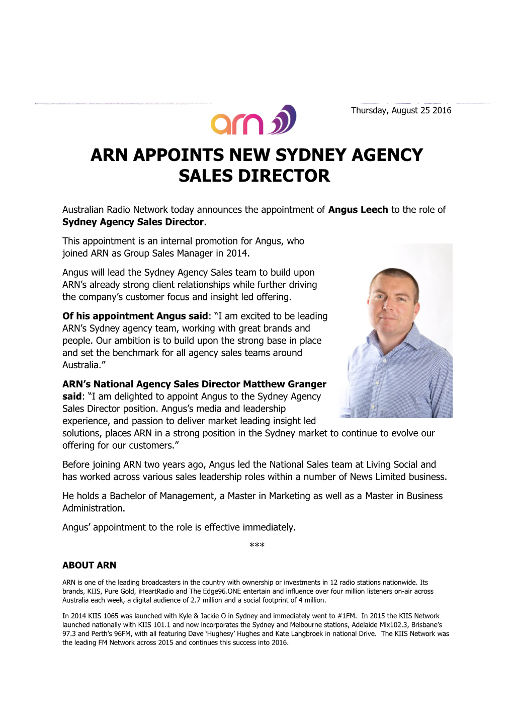 Arn Appoints New Sydney Agency Sales Director