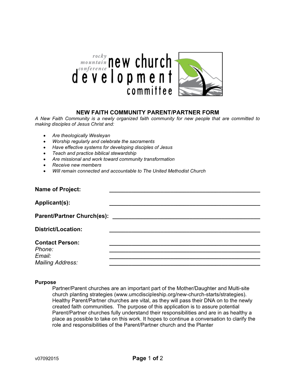 New Faith Communityparent/Partner Form