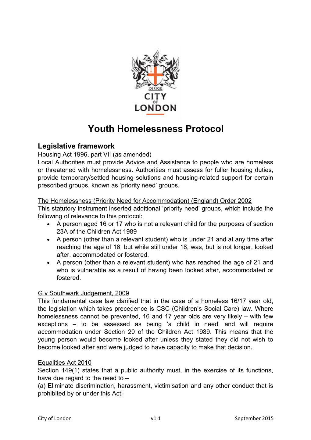 Youth Homelessness Protocol