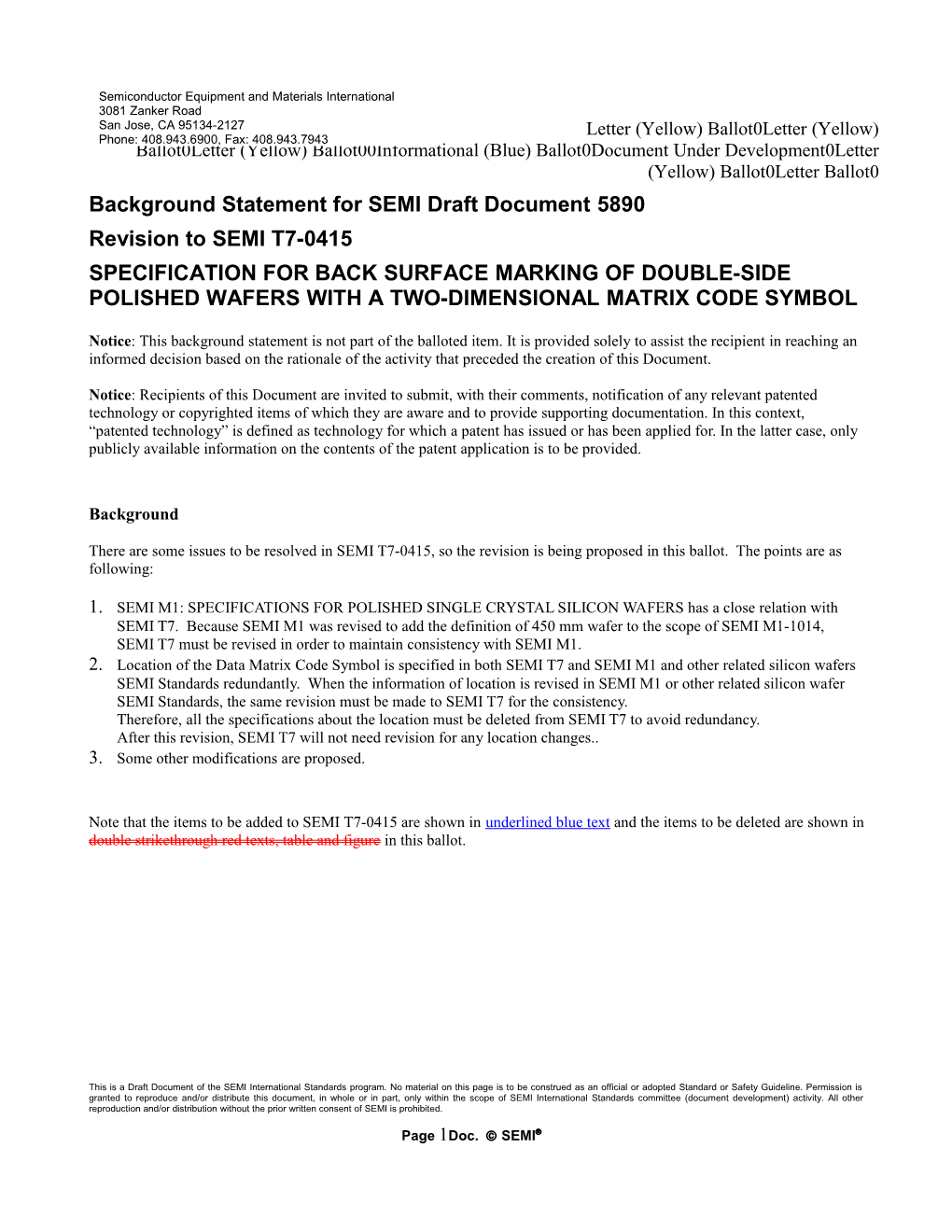Background Statement for SEMI Draft Document 5890