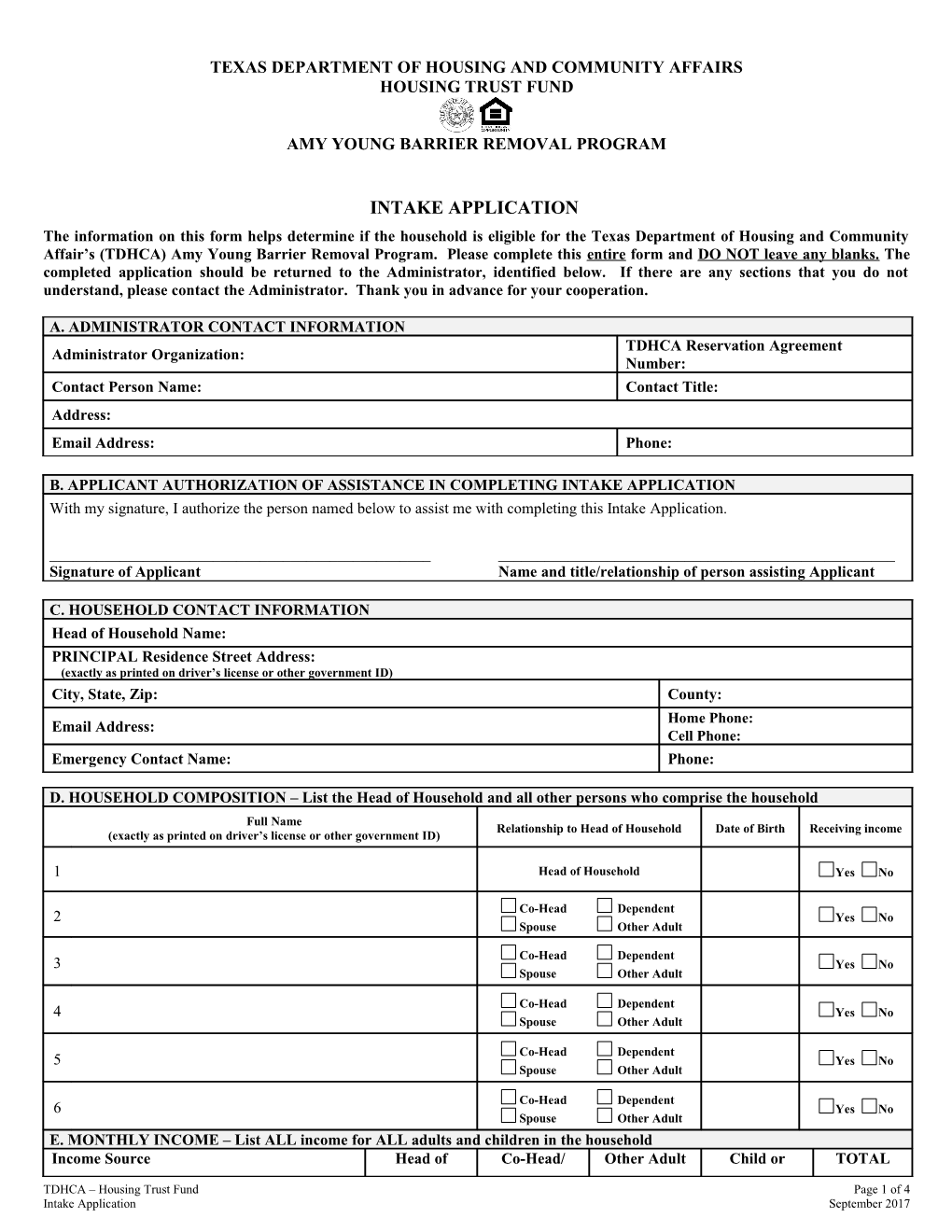 Amy Young Barrier Removal Program Intake Application