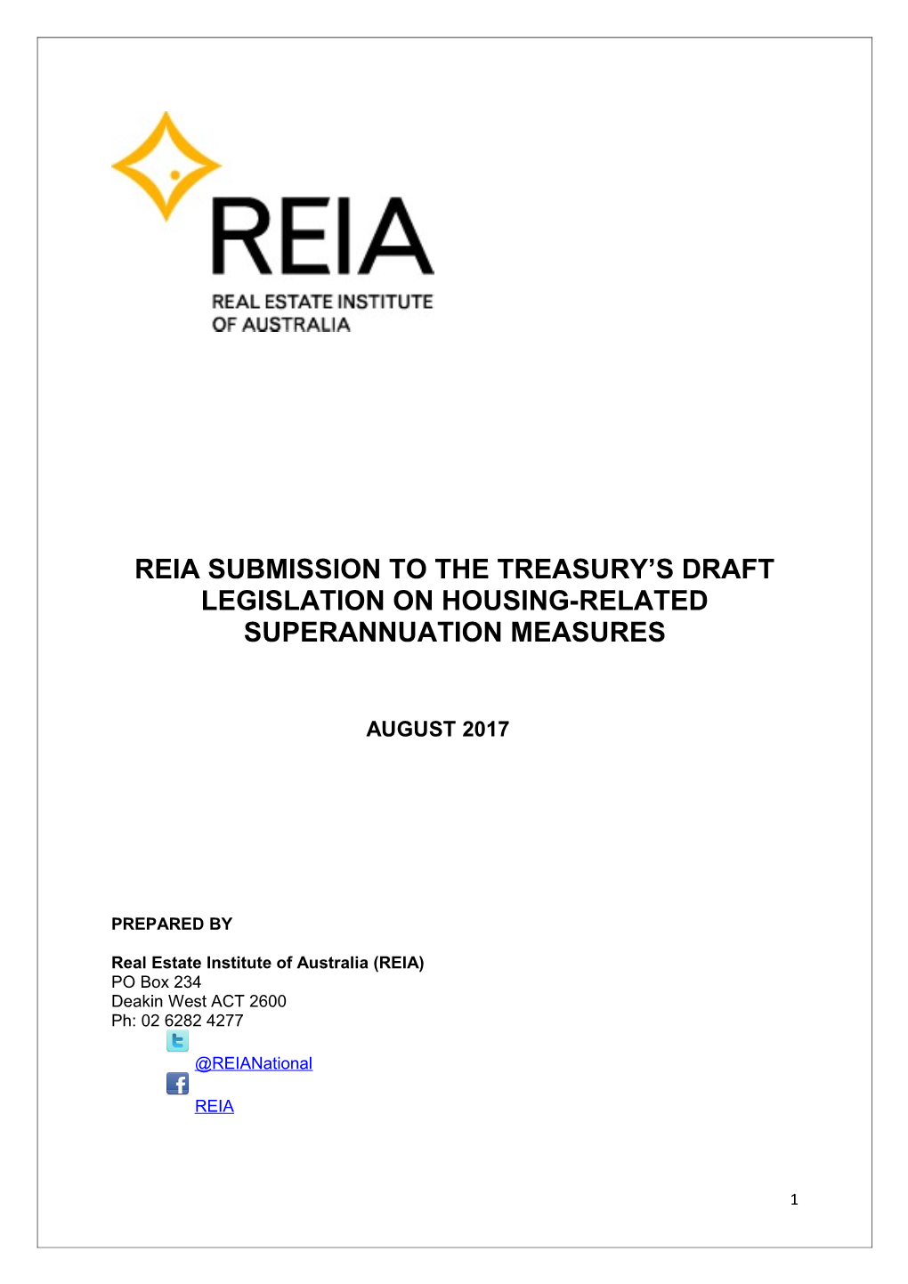 Reia Submission to the Treasury S Draft Legislation on Housing-Related Superannuation Measures