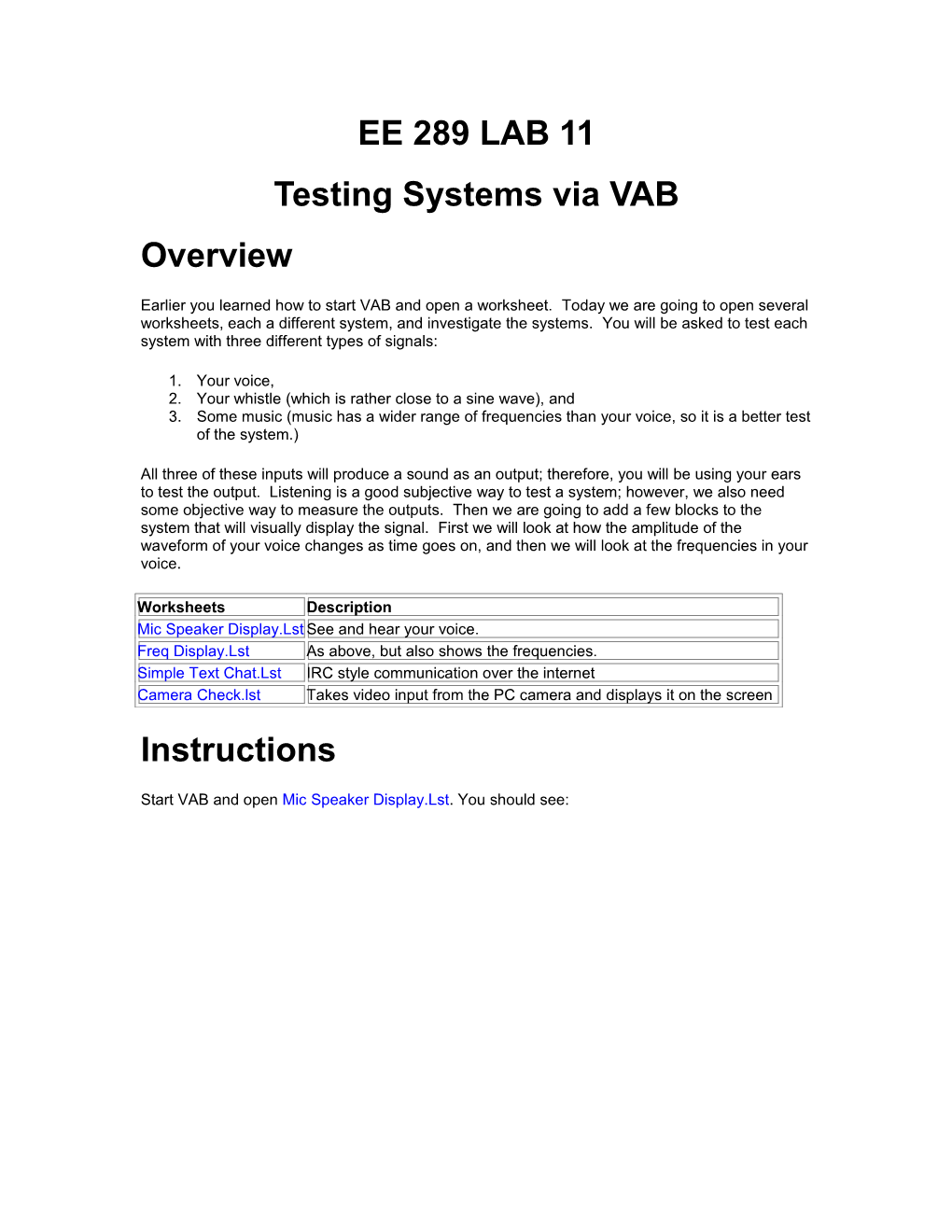 Testing Systems Via VAB
