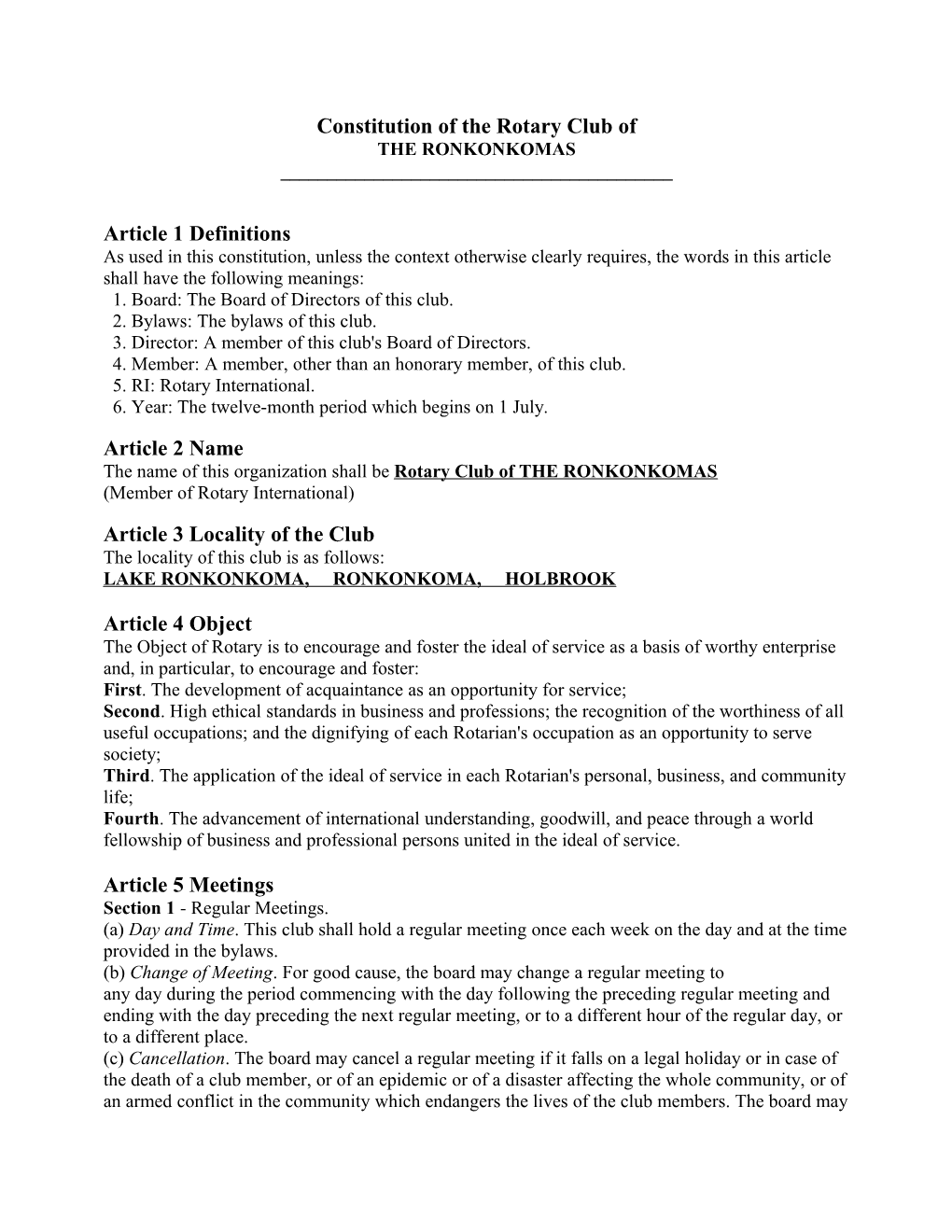 Constitution of the Rotary Club Of