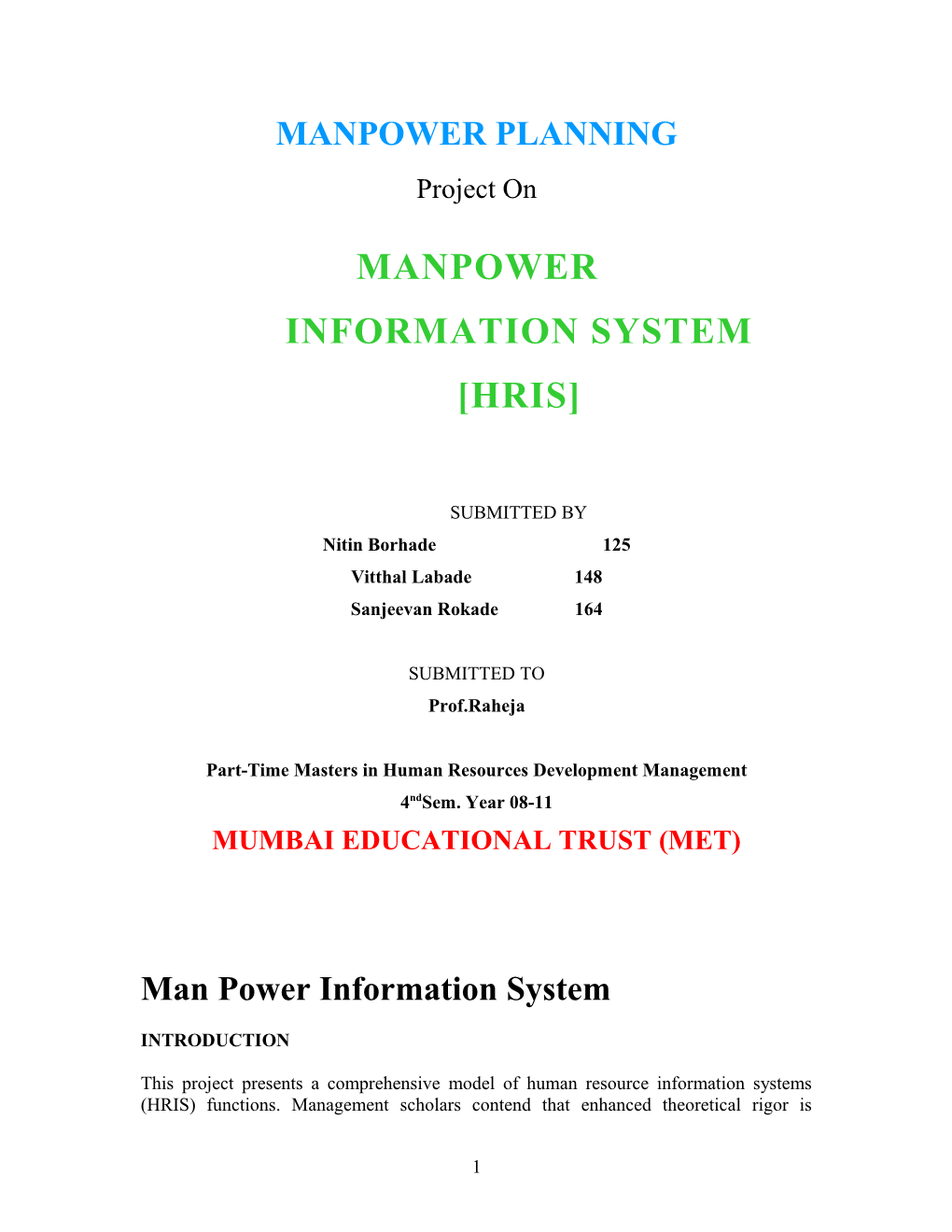 Manpower Information System